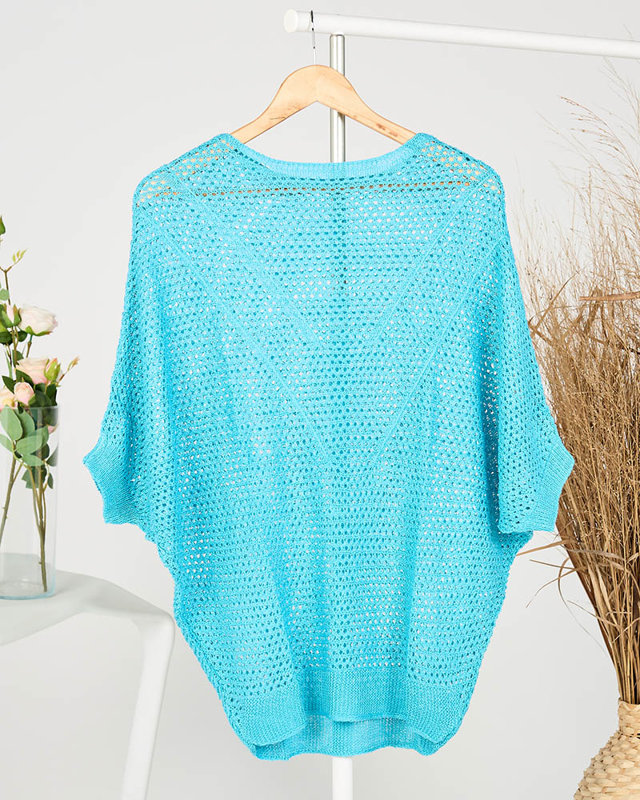 Átlátszó kék női pulóver leengedett vállú - Ruházat