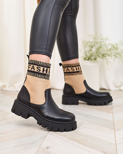 Royalfashion Világosbarna női csizma szövet felsőrésszel Fahione