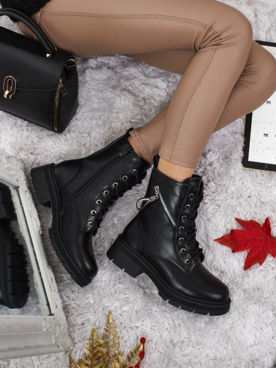 Venus női fekete bőr elegáns őszi bokacsizma