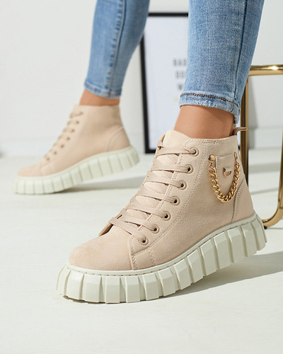 Krémszínű női csipkés sportcsizma díszítéssel Tamti - Lábbeli