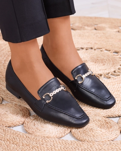 Fekete női mokaszin arany díszítéssel Suletta- Footwear
