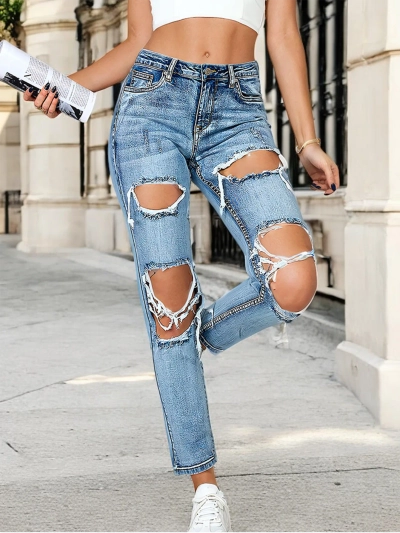 Royalfashion Női csőfarmer dörzsöléssel