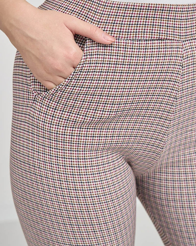 Maroon és fekete női kockás treggings - Ruházat