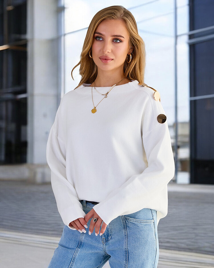 Royalfashion Vékony női pulóver válldíszítéssel