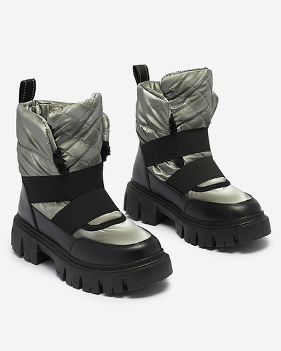 Női hócsizma lapos talppal fekete-szürke színben Ferory- Footwear