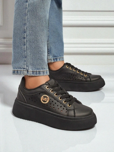 Aurelia Nero - Fekete Royalfashion platform öko bőrből, LH201-8 modell