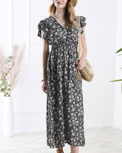 Fekete női virágos midi ruha - Ruházat