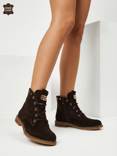 Aurelias természetes bőr áttört női bokacsizma