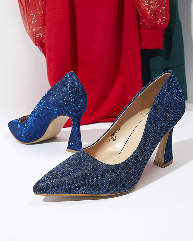 Női brokát cipő kobalt színben Bluskita - Lábbeli