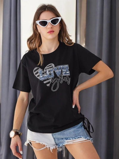 Royalfashion Női pamut póló LOVE strasszokkal
