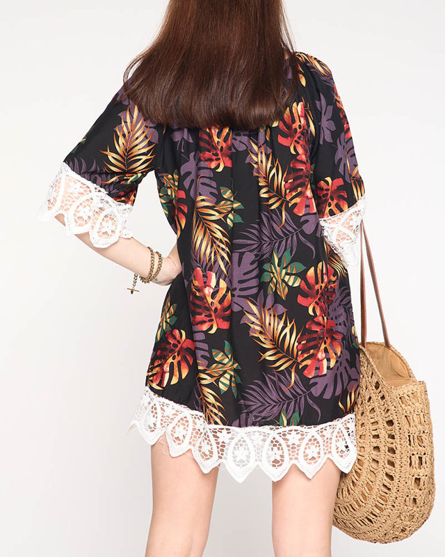 Fekete női tunika levelekkel - Ruházat