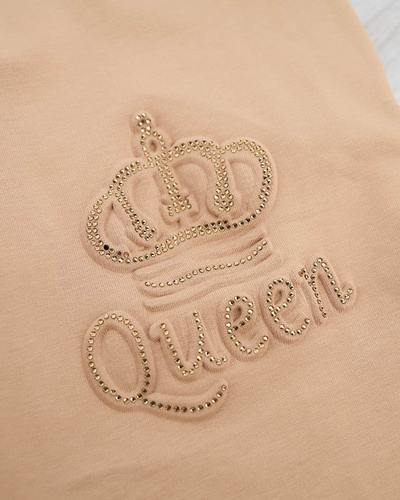 Női bézs melegítőnadrág cirkóniával - Ruházat