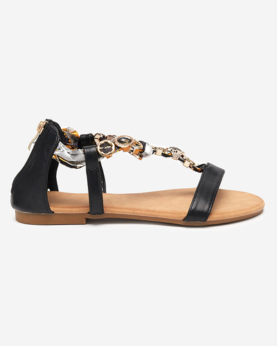 OUTLET Fekete női szandál dekoratív övvel Hasiro - Lábbeli