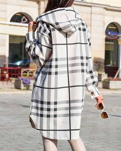 Royalfashion Fehér női kockás ingkabát