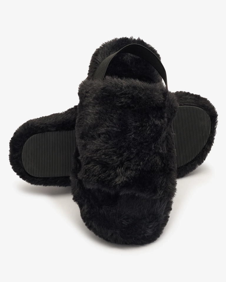 Royalfashion Fekete női szőrme papucs Nabres