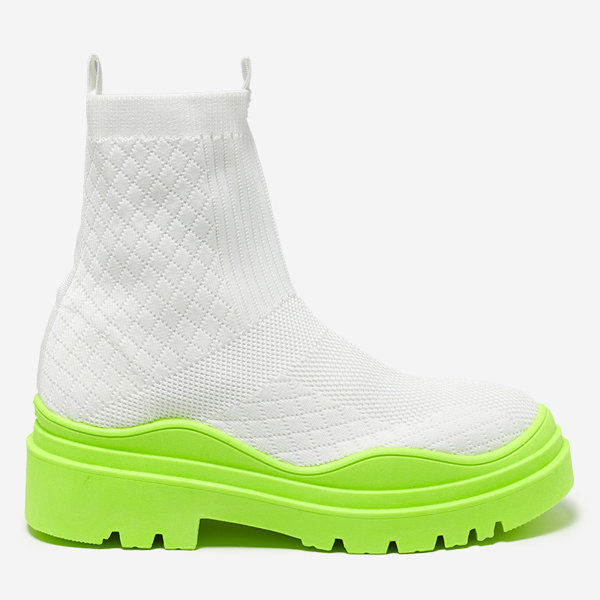 OUTLET Fehér-zöld lapos sarkú női csizma Seritis - Lábbeli