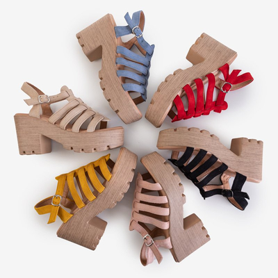 Tamianka mustár magas sarkú női szandál - Lábbeli