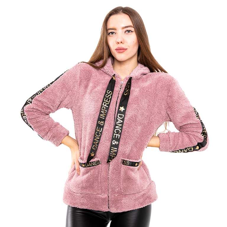 Lila plüss női cipzáras kapucnis pulóver - ruházat