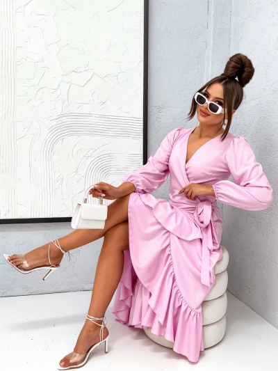 Royalfashion Megkötős női midi ruha fodrokkal