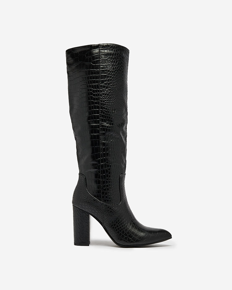 Royalfashion Fekete Telibitta dombornyomott női csizma