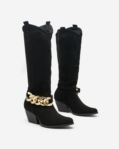 Royalfashion Fekete női csizma a'la cowgirls Tegona