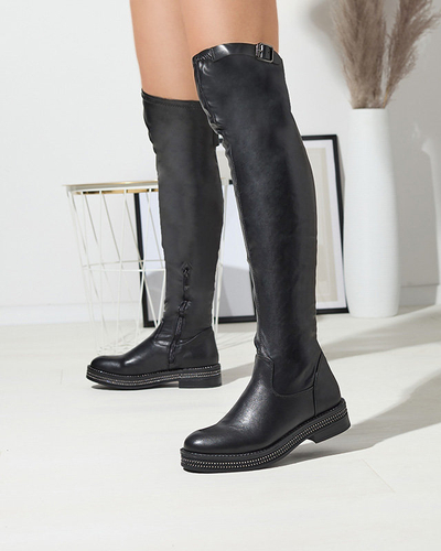 OUTLET Női térdig érő csizma fekete színben Faberro- Footwear