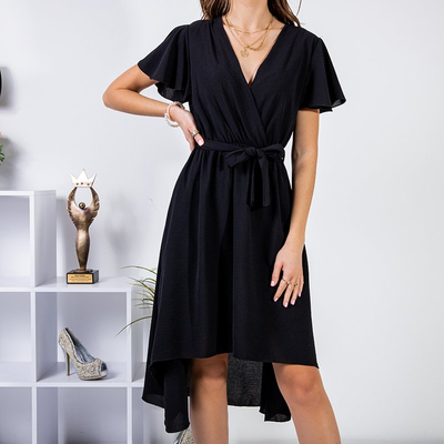 Fekete aszimmetrikus térdig érő ruha - Ruházat