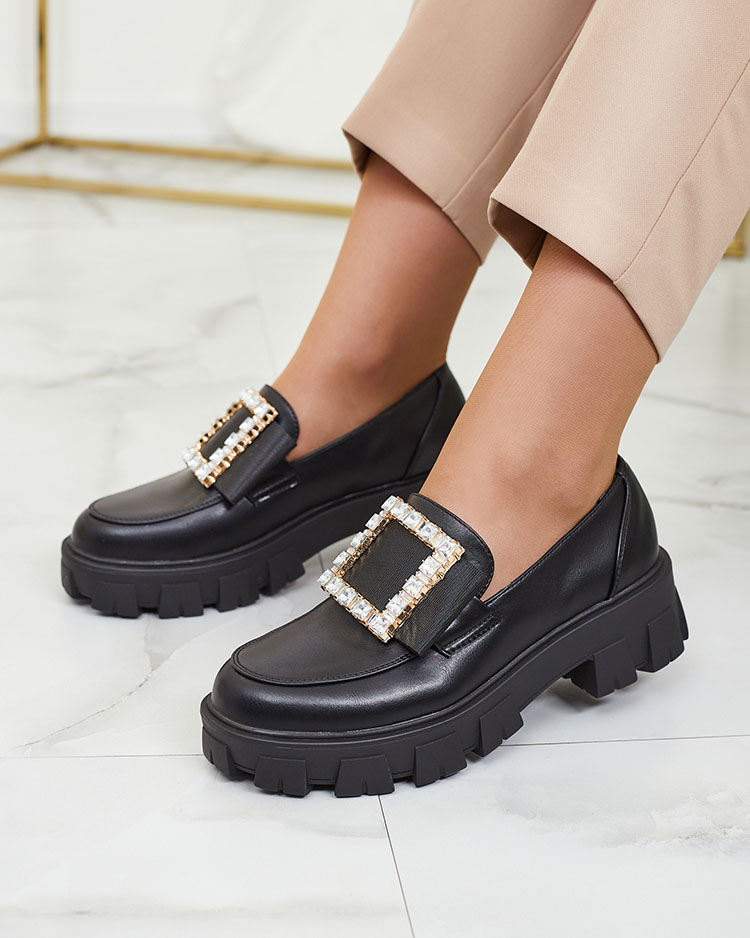 Royalfashion Fekete mokaszinok díszítéssel az orrán Alomease