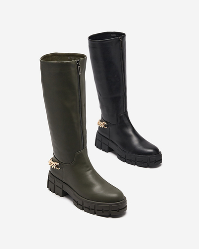 Sötétzöld női eco-bőr eco-bőr csizma - Lábbeli