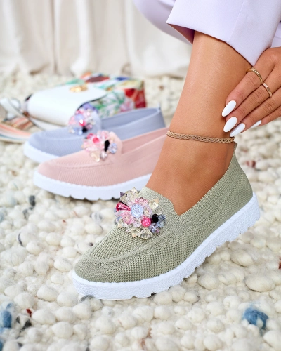 Royalfashion Sötétzöld női díszített slip on félcipő Enweta