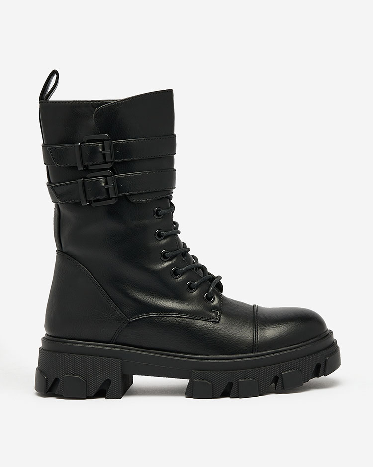 Royalfashion Eco bőr női bagger csizma fekete színben Faserti