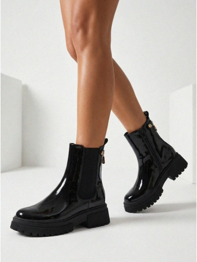 Lakkozott női eco bőr Calebi bokacsizma