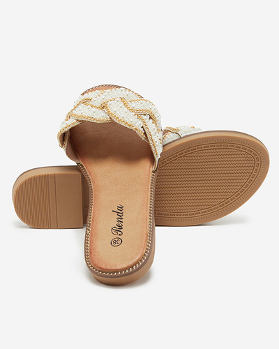 OUTLET Ezüst női papucs gyöngyökkel és gyöngyökkel Cetera - Lábbeli