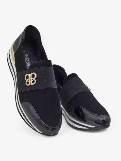 Elektra Nero női slip-on cipő arany akcentussal, műbőr, 3,5 cm
