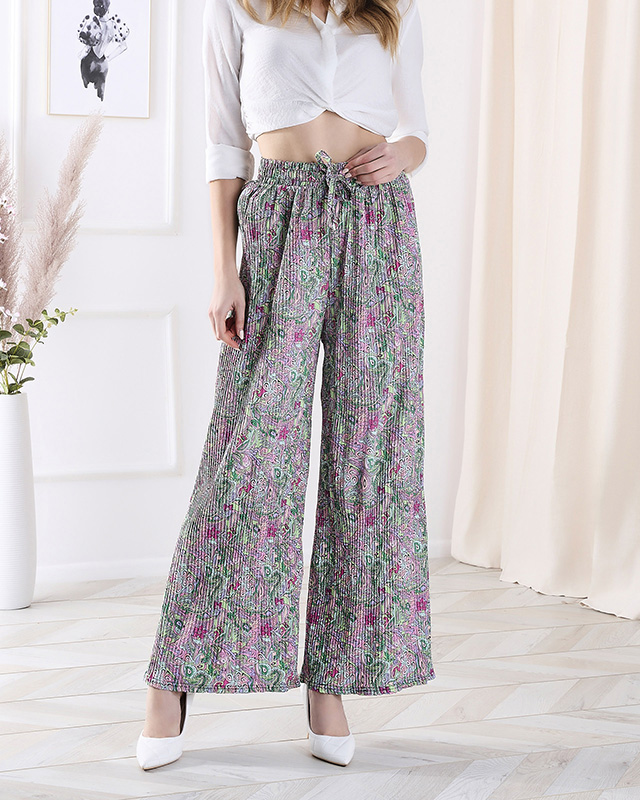 Mintás, széles szárú női nadrág zöld színben- Ruházat