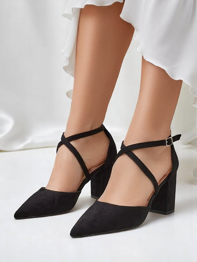 Royalfashion női ökovelúr magassarkú cipők Kanastru pántokkal