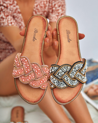 Fekete női papucs gyöngyökkel és gyöngyökkel Cetera - Cipők