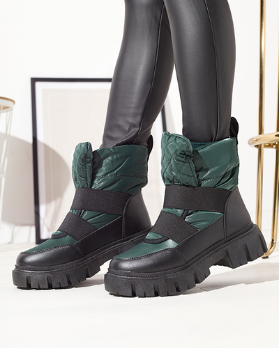 Női hócsizma lapos talppal, fekete és zöld színben Ferory- Footwear