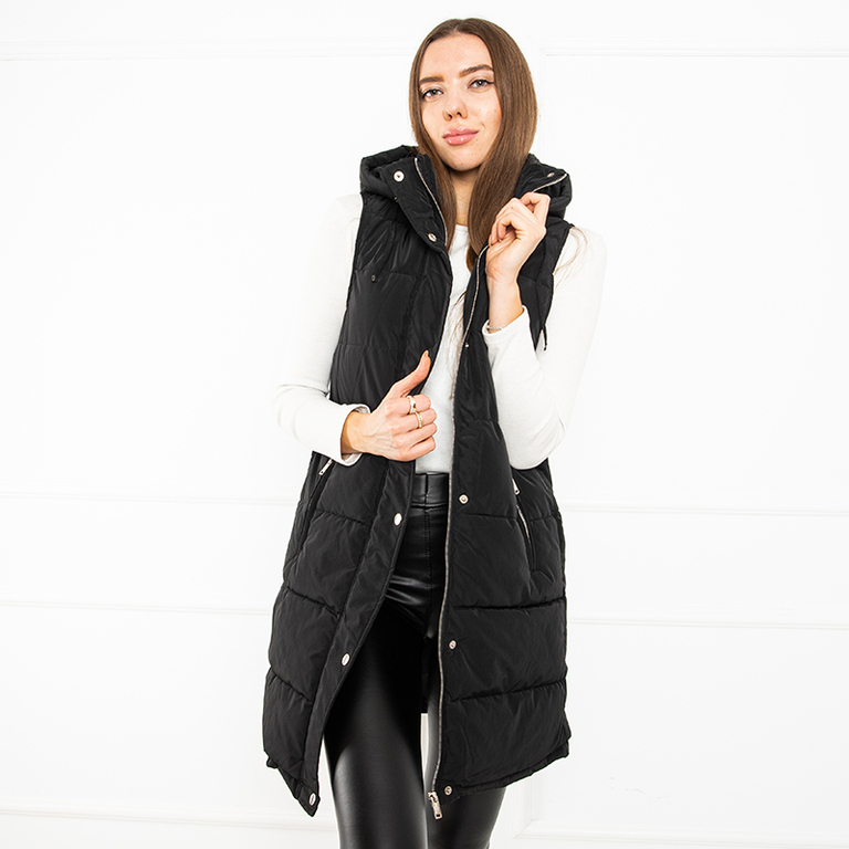 Hosszú fekete steppelt mellény - Ruházat