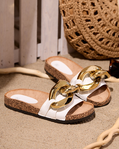 OUTLET Fehér női papucs Sofig- Footwear díszítéssel