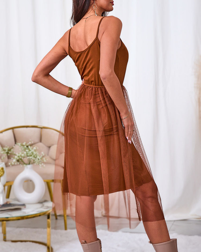 Royalfashion Camel női midi ruha tüllel