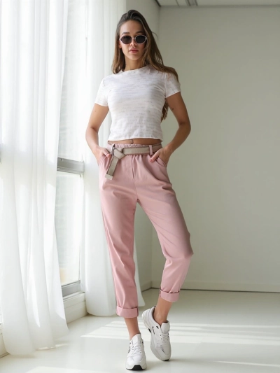 Royalfashion Viszkóz egyenes női nadrág övvel