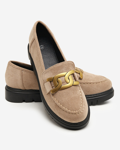 OUTLET Világosbarna női cipő arany díszítéssel Mubissa - Lábbeli