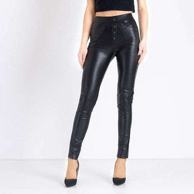 Női fekete ökobőr leggings - nadrág