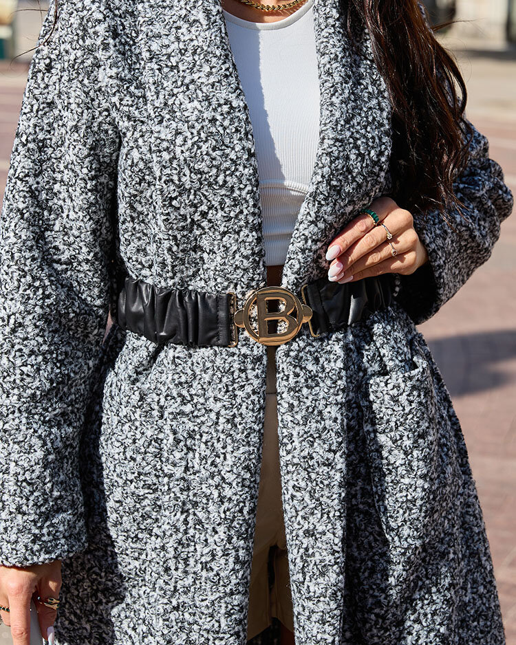 Royalfashion Kék báránybőr női kabát övvel