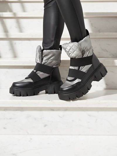 Női hócsizma lapos talppal fekete-szürke színben Ferory- Footwear