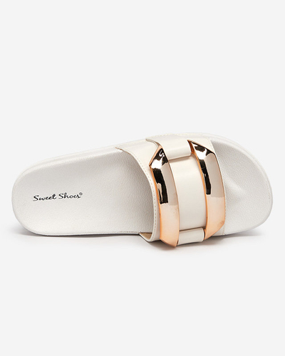 OUTLET Női fehér papucs arany díszítéssel Serina - Lábbeli