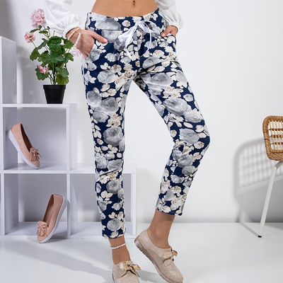 Női sötétkék virágos nadrág - Ruházat