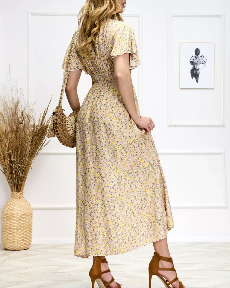 Női világos rózsaszín virágos midi ruha - Ruházat