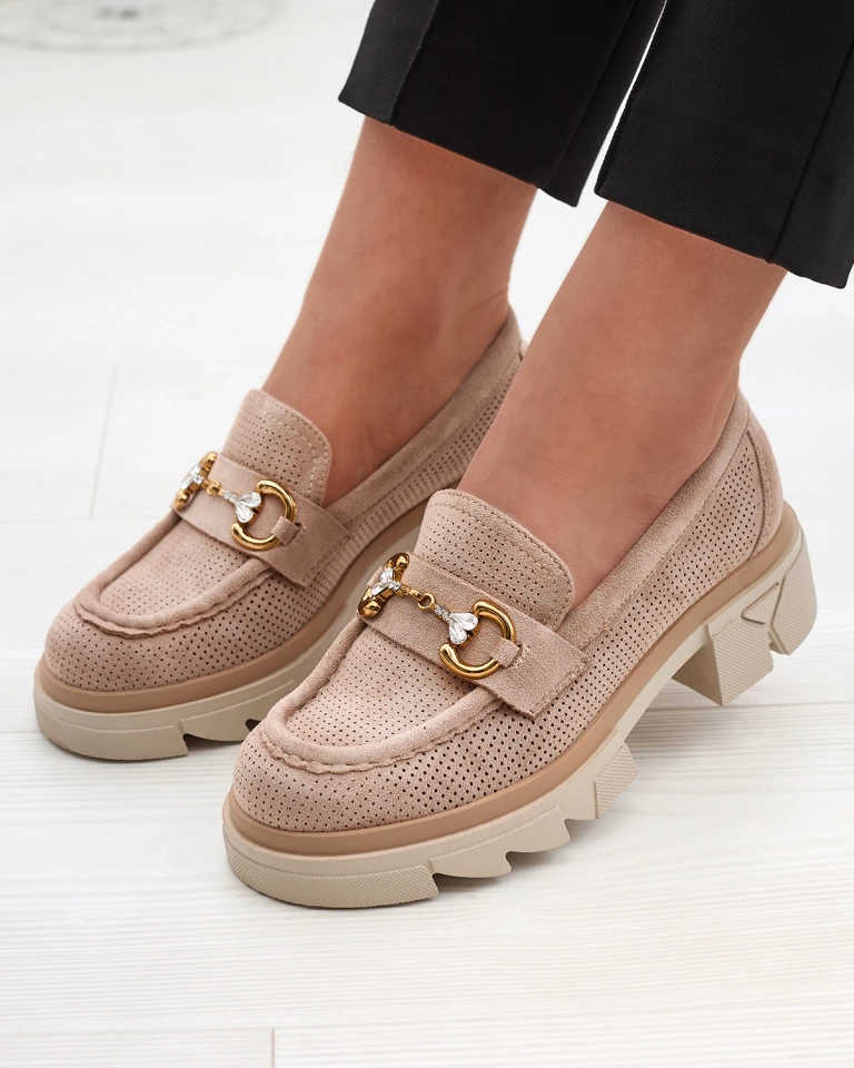 Áttört világosbarna női mokaszin kristályokkal Ingwi - Lábbeli